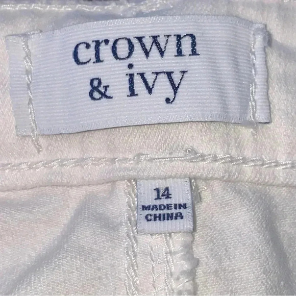 Crown & Ivy White Tie Leg Stretch Jeans Size 14 - Picture 8 of 9